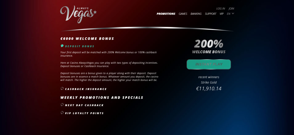 Inscrivez vous sur le casino Alwaysvegas