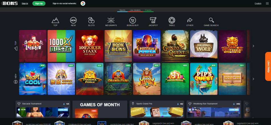 보너스 얻기 Bons Casino