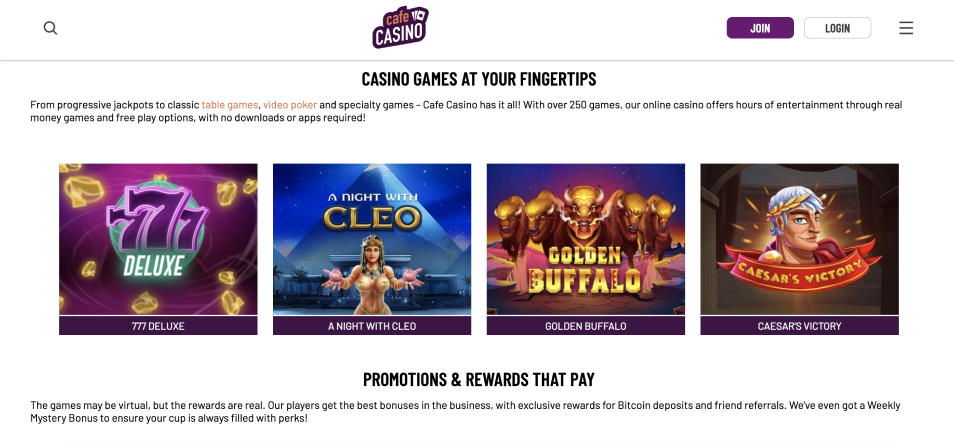 احصل على مكافأة Cafe Casino Online