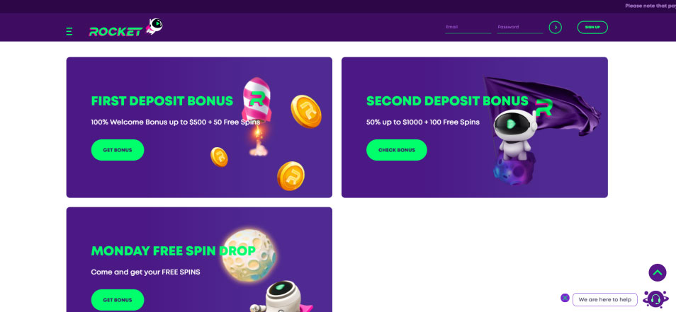 Regístrate en Rocket Casino