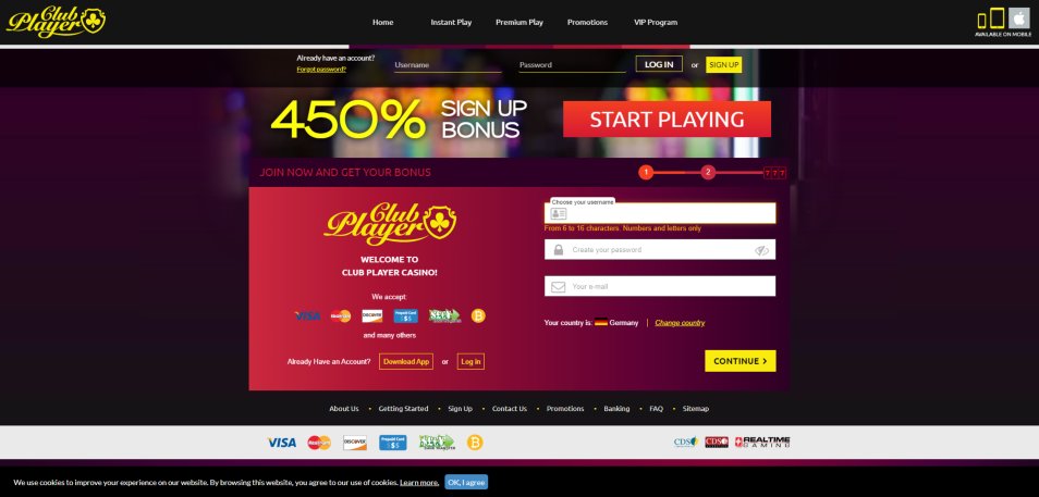 Regístrate en Club Player Casino