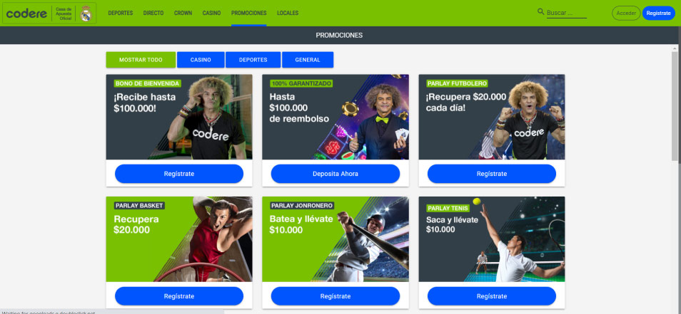 Regístrate en Codere CO Casino