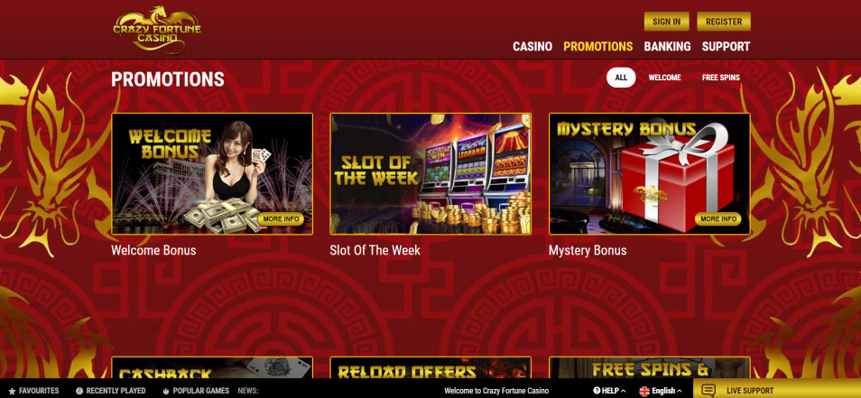 Inscrivez vous sur le casino Crazy Fortune