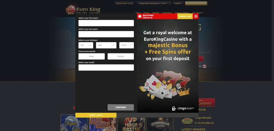 Regístrate en EuroKing Casino