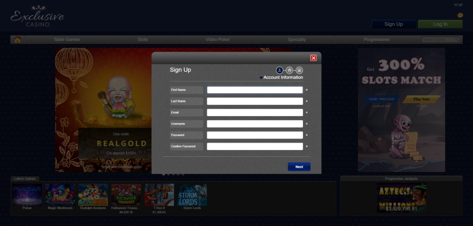 Sign in Exclusive Online Casino