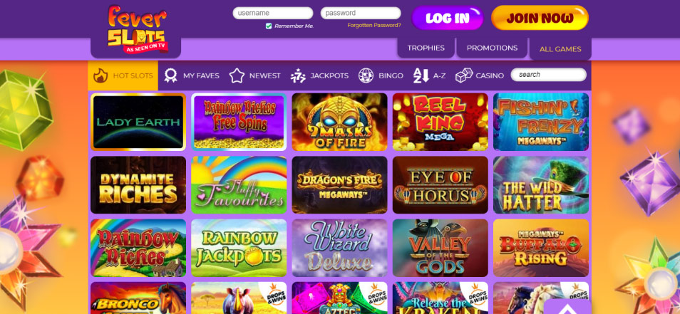 کسينو Fever Slots که در ورود