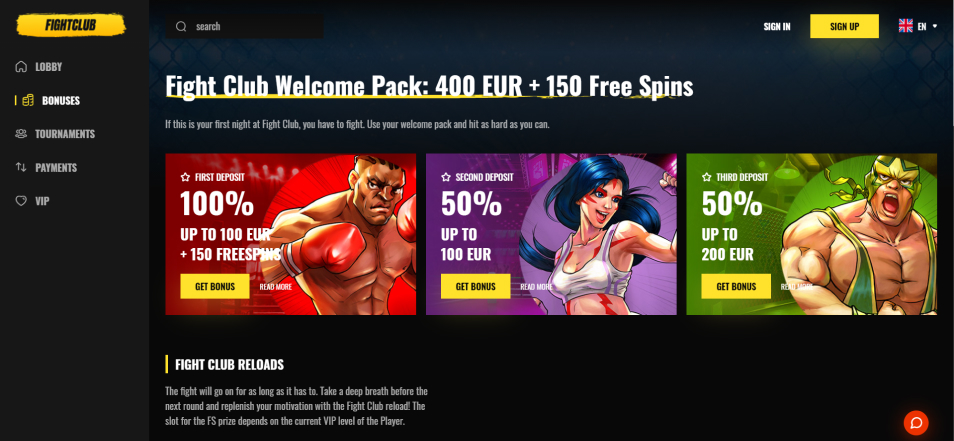 Regístrate en Fight Club Online Casino