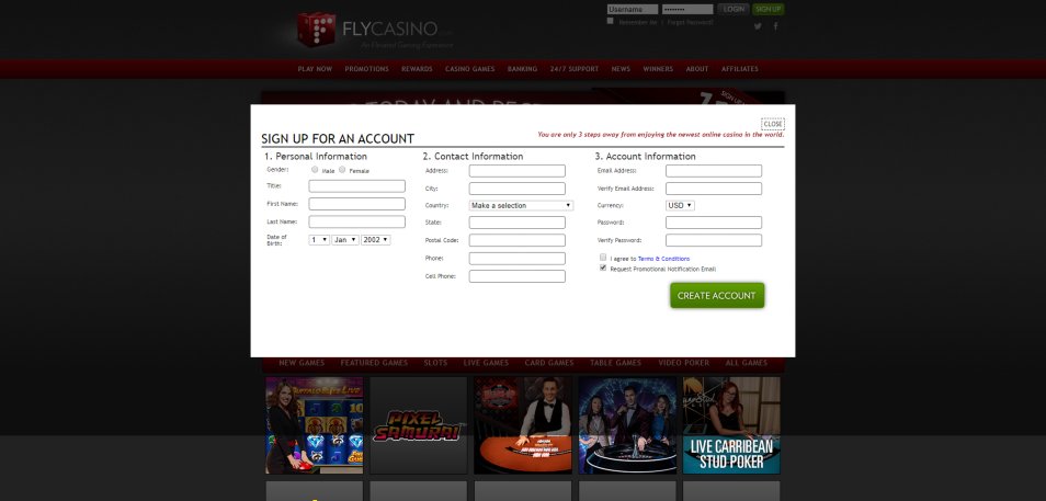 Inscrivez vous sur le casino Fly