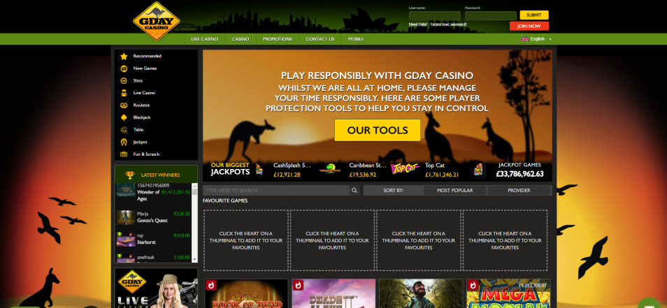 Online kockarnica G'day Casino