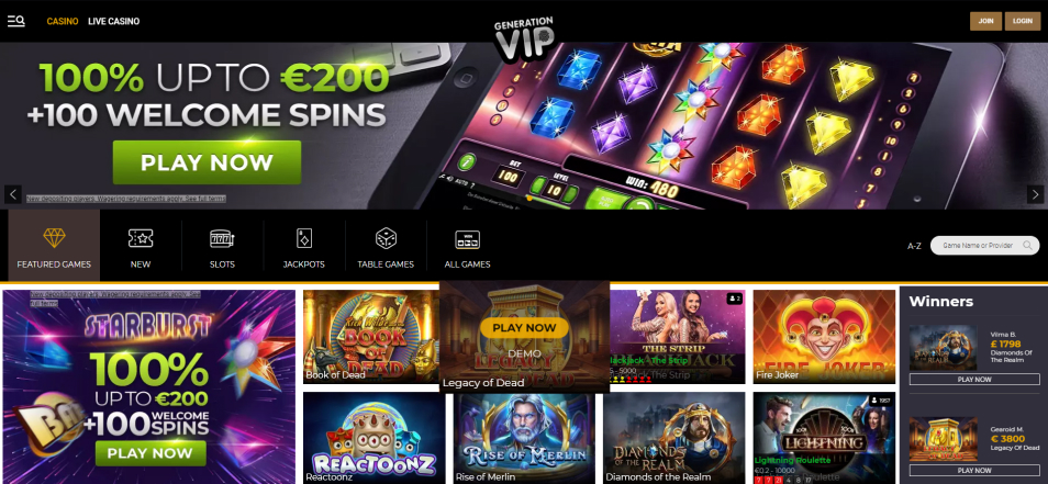 Πάρτε Μπόνους Vip Generation Casino