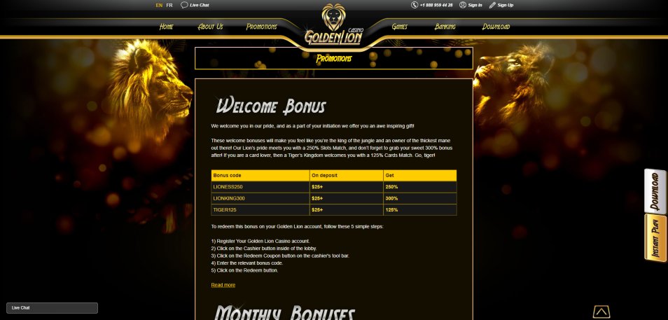 Получить бонус Golden Lion Online Casino