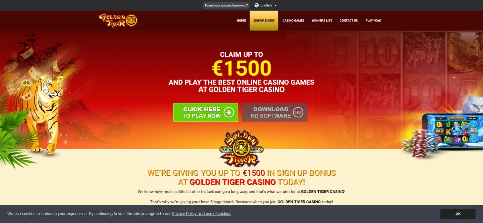 احصل على مكافأة Golden Tiger Casino