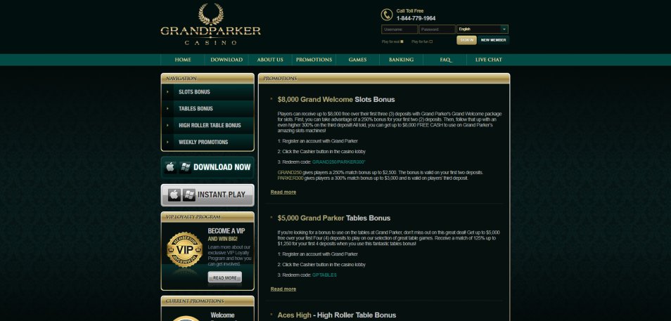 Obtenir un bonus Grand Parker Casino