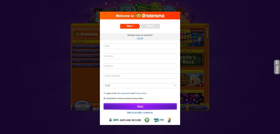 Inscrivez vous sur le casino Gratorama