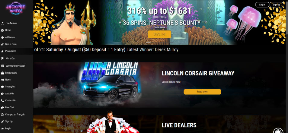 Inscrivez vous sur le casino Jackpot Wheels