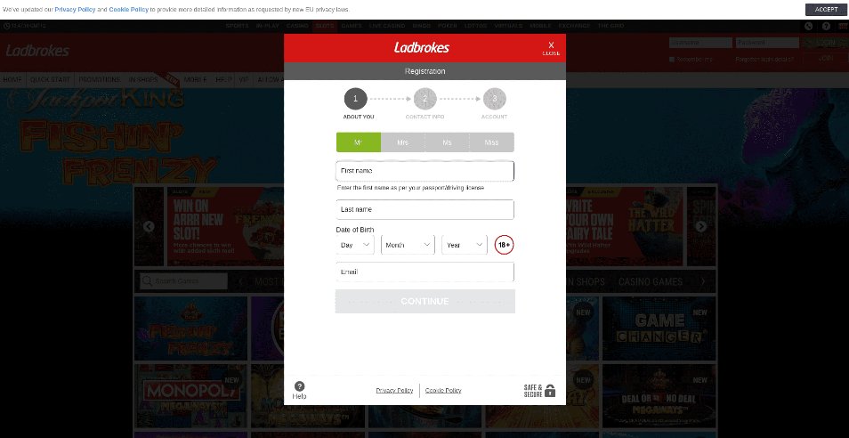 Registe-se no Casino Ladbrokes Vegas