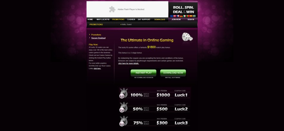 Get bonus Lucky 18 Casino