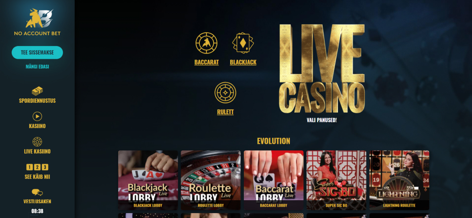 Regístrate en No Account Bet Casino