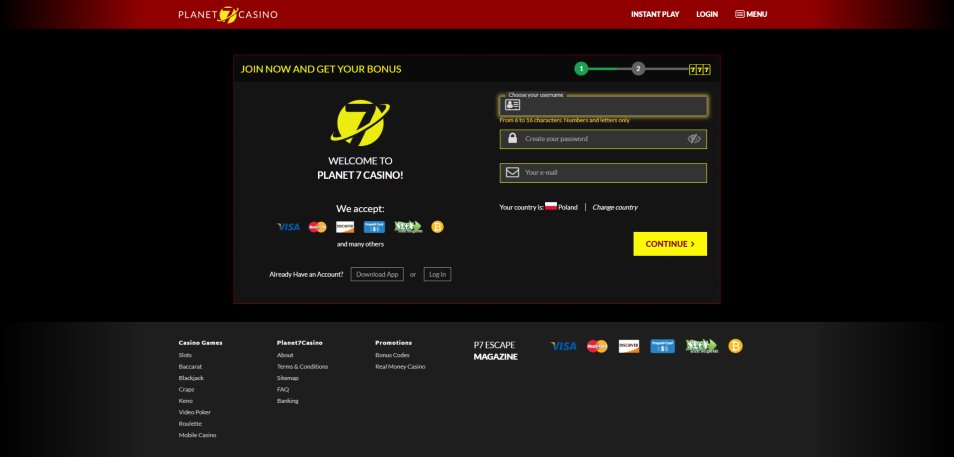 Regístrate en Planet 7 Casino