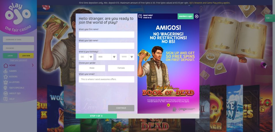 Regístrate en Play Ojo Casino