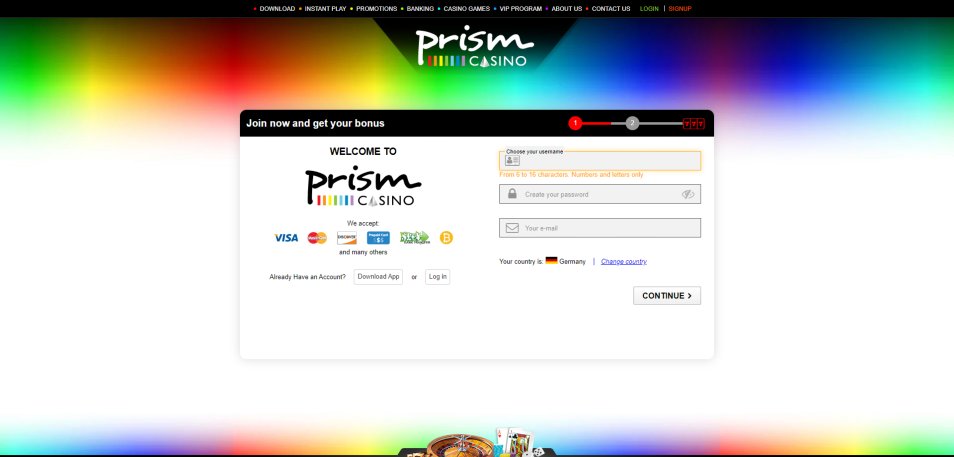 Regístrate en Prisim Casino