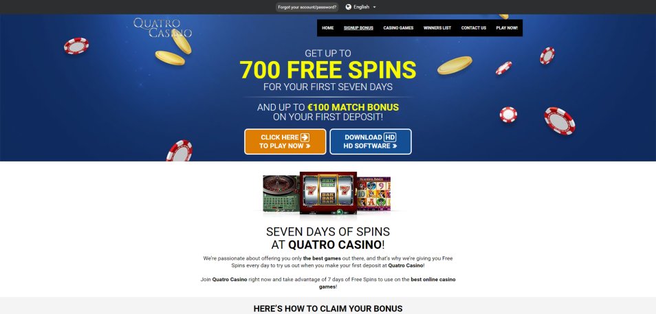 احصل على مكافأة Quatro Casino