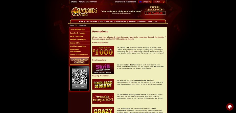 Get bonus Silversands Online Casino