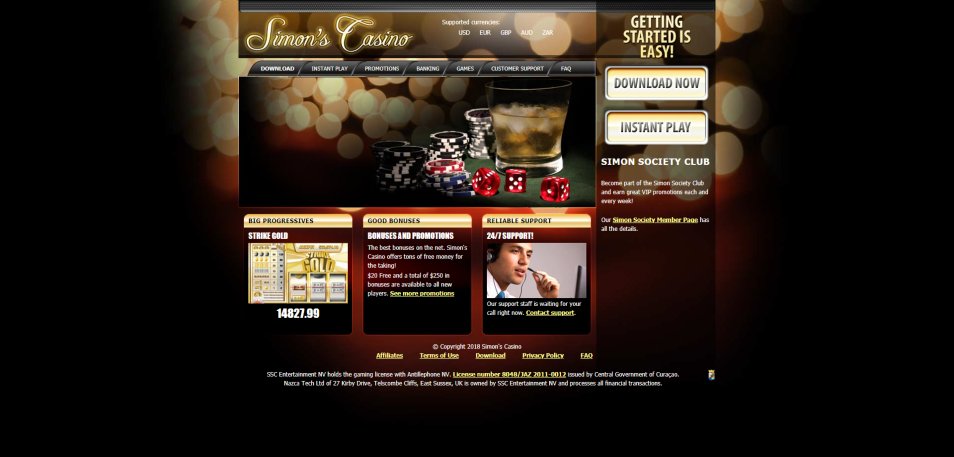 كازينو اون لاين Simon's Casino