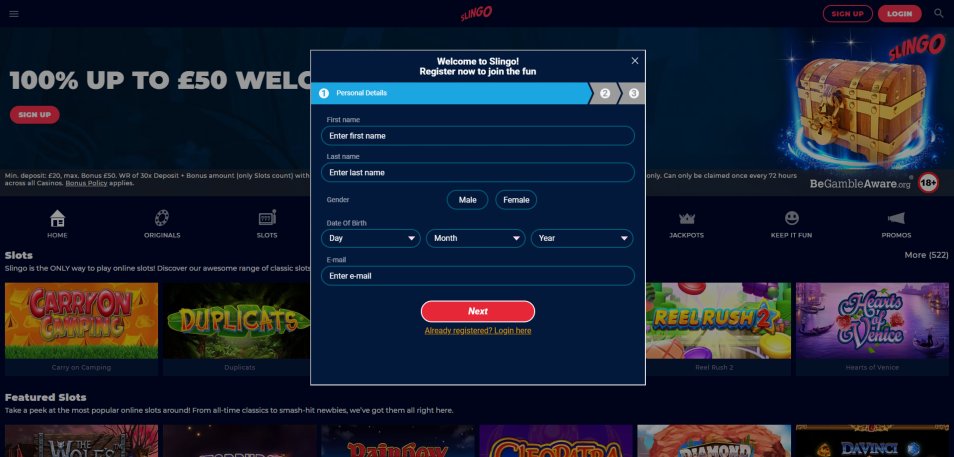 Prisiregistruoti į Slingo Kazino