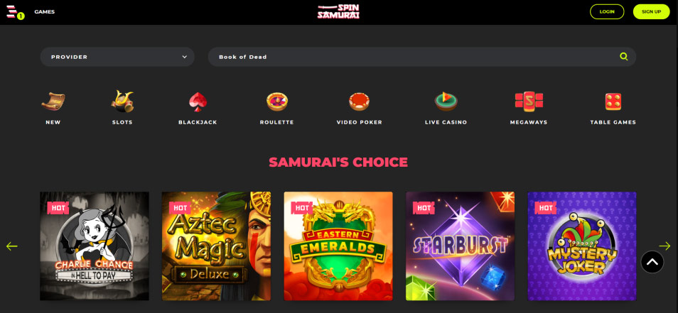 جایزه بگیرید Spin Samurai Online Casino