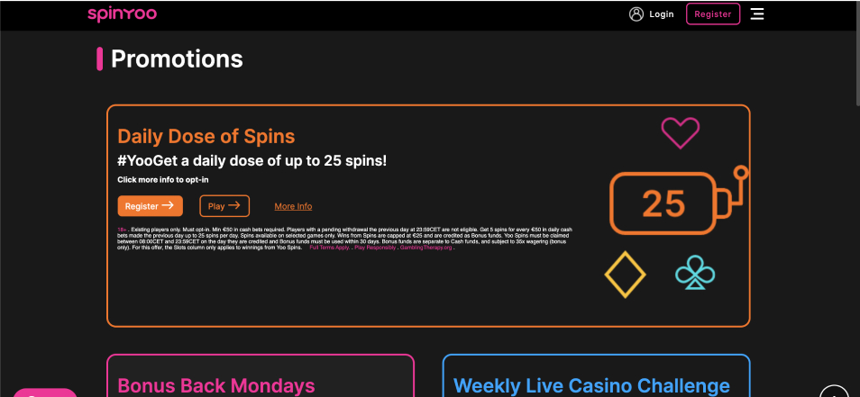 Iniciar sessió al Casino Spin Yoo