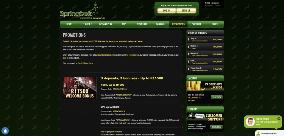 احصل على مكافأة Springbokcasino