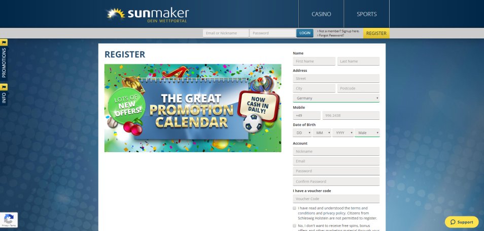 Inscrivez vous sur le casino Sunmaker