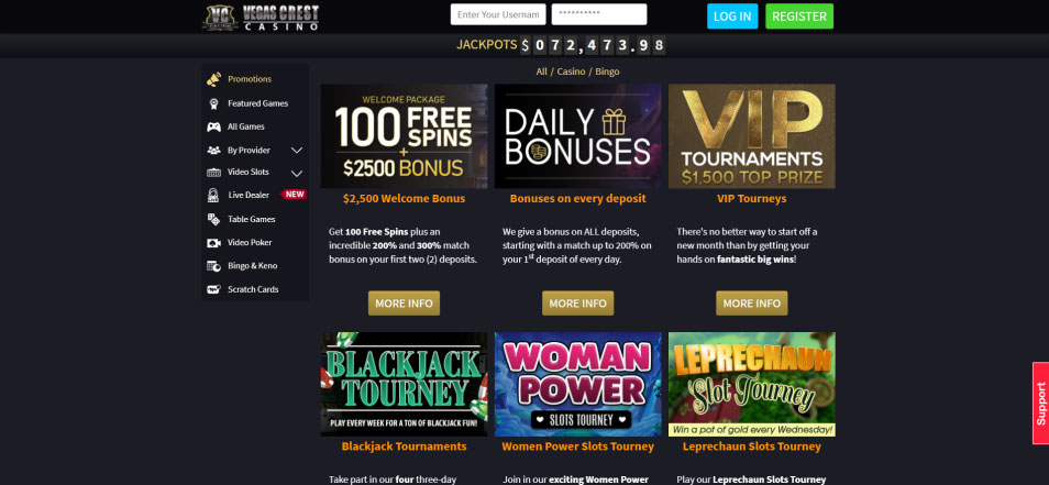 Inscrivez vous sur le casino Vegascrestcasino