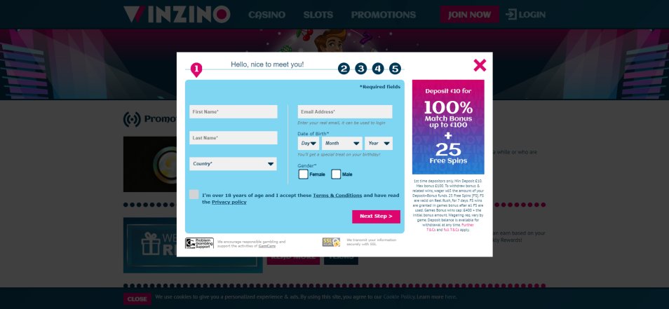 Regístrate en Winzino Casino